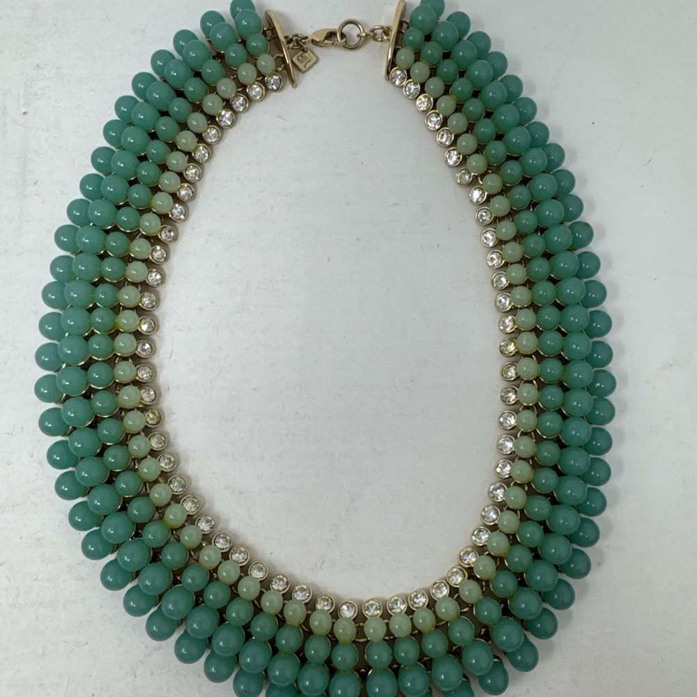 Banana Republic Jadeite Green Clear Crystal Statement Collar Necklace Cleopatra